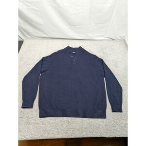 IZOD‎ Mens XL Navy Blue Mock Neck Button Pullover Sweater Classic Knit Grandpa